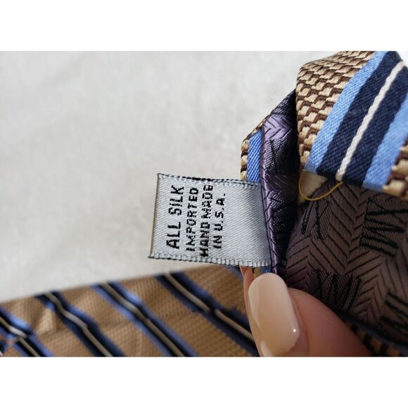 XMI Classic 100% Silk Tie Gold Blue Stripes Executive Look Retails for $75 NWT - Picture 3 of 5